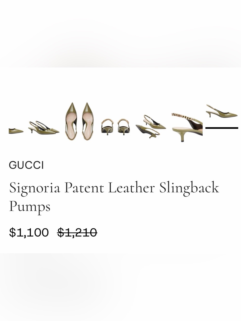 Gucci Signoria Patent Slingback Pump size 41.5 (olive patent leather)